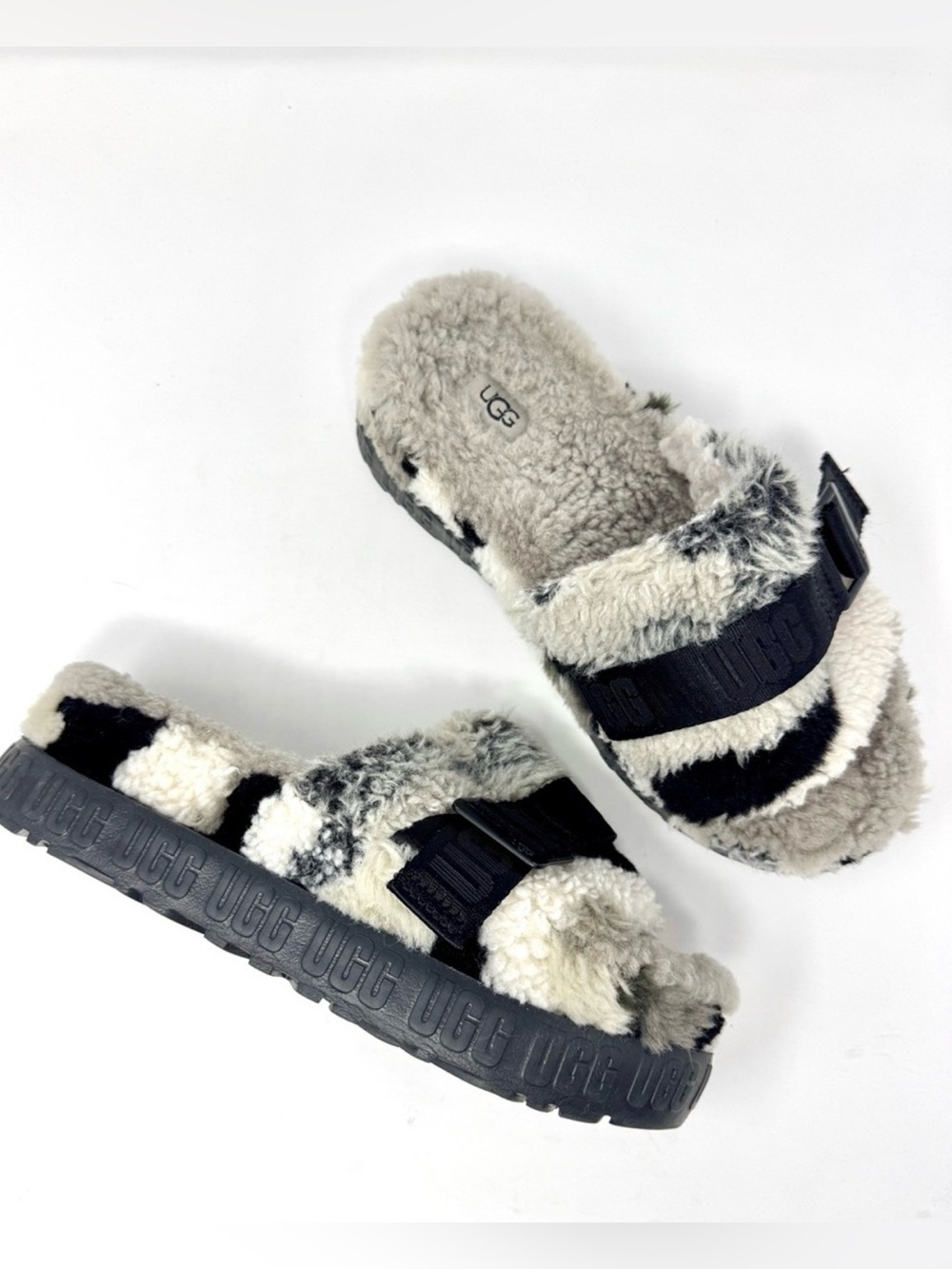 UGG NWOT Fluffita Camouflage Faux Shearling Slippers size 8